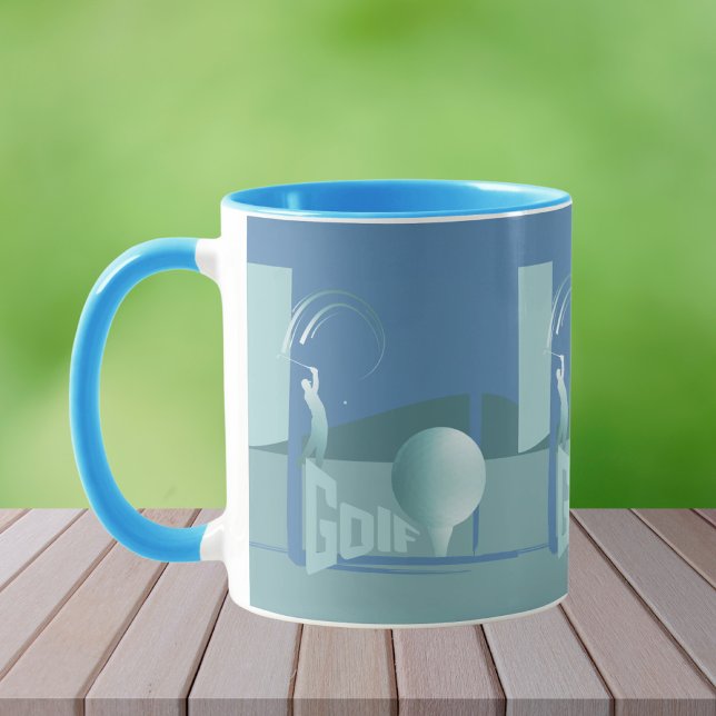 Modern golfplatta golfblå golfgåva mugg (Skapare uppladdad)