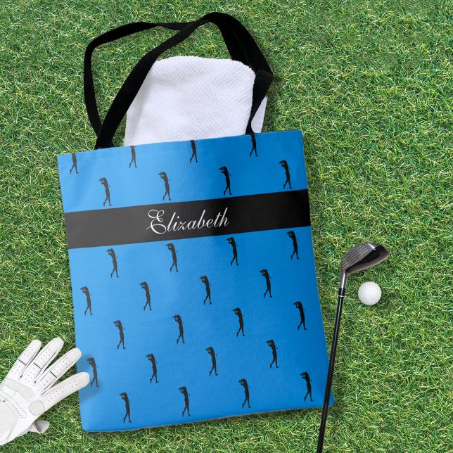 Modern golfspelerska Blå anpassad namn  Tygkasse (Skapare uppladdad)