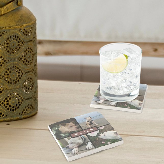 Modern Gör din egen fotokollage Stenunderlägg (Modern Add Your Photo Collage Stone Coaster)