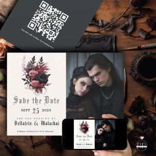 Modern Goth Black och Wood Rose Photo Spara Datumet