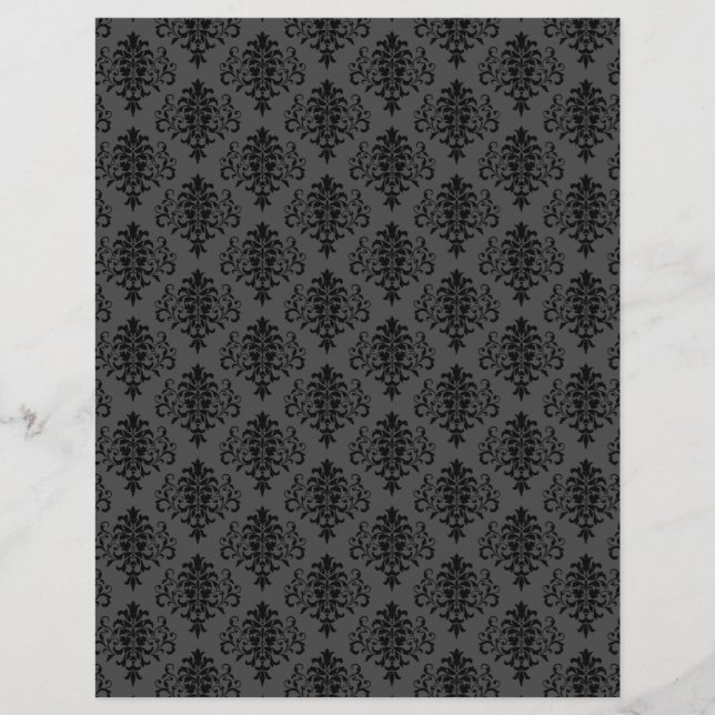 Modern Gotham Grått Black Damask Scrapbook Papper (Framsida)