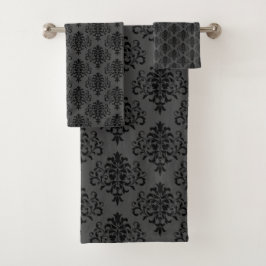 Modern Gothic Grått Black Damask Pattern