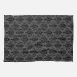Modern Gothic Grått Black Damask Pattern Kökshandduk