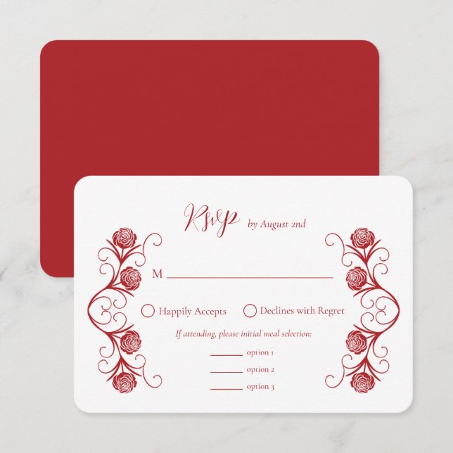 Modern Gothic Ro Swirls Crimson Red Bröllop OSA Kort (Fram/baksida)