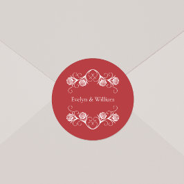 Modern Gothic Ro Swirls Crimson Red Bröllop Runt Klistermärke