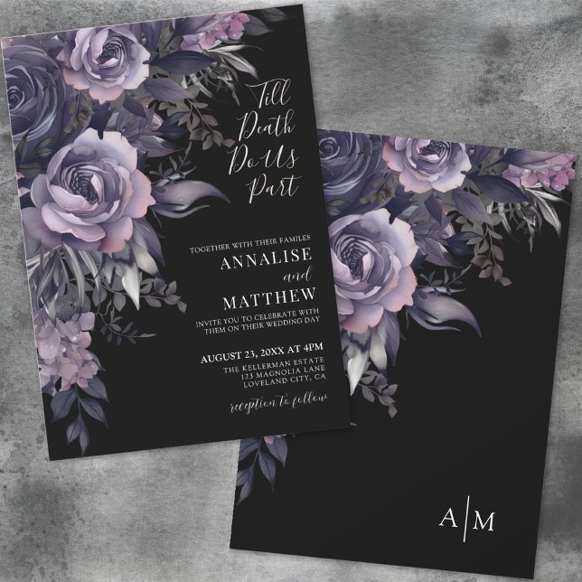 Modern gotisk Blommigt Black Bröllop Inbjudningar (Modern Gothic Floral Black Wedding Invitation)