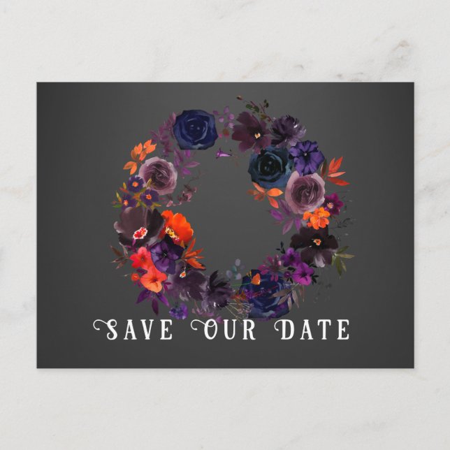 Modern gotisk Blommigt Photo Bröllop spara datum Vykort (Framsida)
