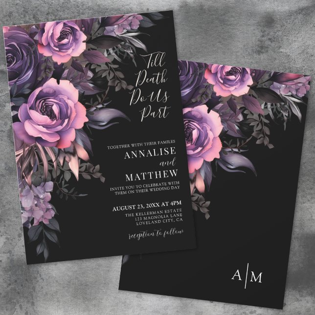 Modern gotisk blomstergal svart bröllop inbjudningar (Modern Gothic Floral Black Wedding Invitation)