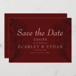 Modern gotisk Elegant Red Blommigt Heart Bröllop Spara Datumet
