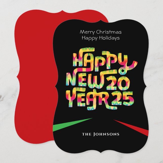 Modern Gott nytt år 2025, färgstark Personlig Julkort (Fram/baksida)