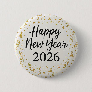 Modern Gott Nytt År 2026 Guld Konfetti Knapp