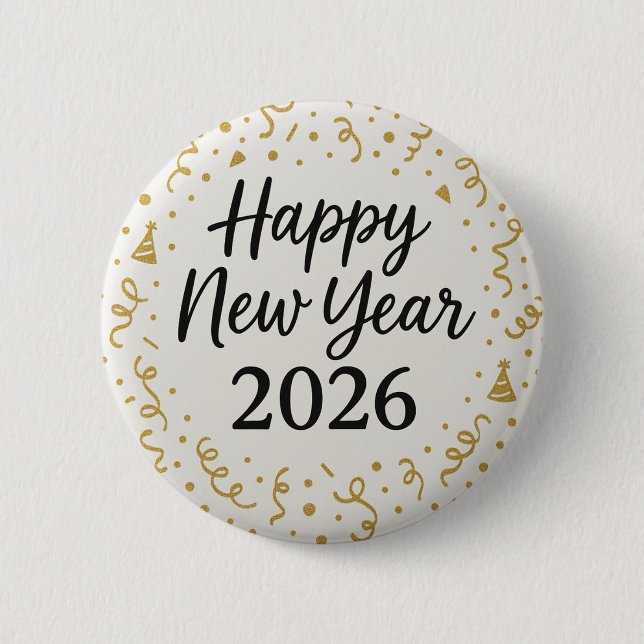 Modern Gott Nytt År 2026 Guld Konfetti Knapp (Framsida)