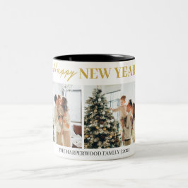 Modern Gott nytt år 2-foto med enkel Elegant Två-Tonad Mugg