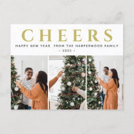 Modern Gott nytt år 3-foto med enkel Elegant Helg Vykort