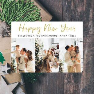 Modern Gott nytt år 3-foto med enkel Elegant Julkort