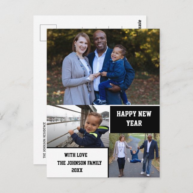 Modern Gott nytt år 3-fotokollage Vykort (Fram/baksida)