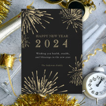 Modern Gott nytt år Black Guld Helgdag Card