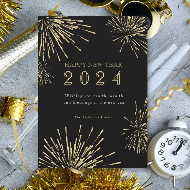 Modern Gott nytt år Black Guld Helgdag Card Inbjudningar (Skapare uppladdad)