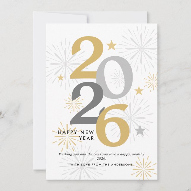 Modern Gott nytt år Fireworks & Photo Julkort (Framsida)