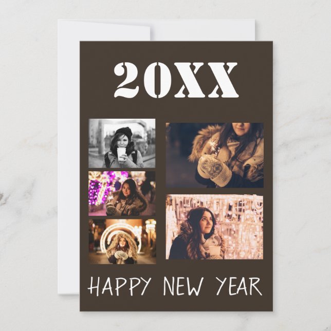 Modern Gott nytt år Hälsning 5-fotokollage Julkort (Framsida)