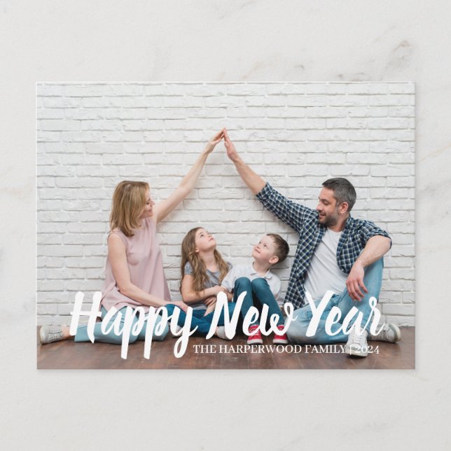 Modern Gott nytt år One-foto med enkel Elegant Helg Vykort (Framsida)