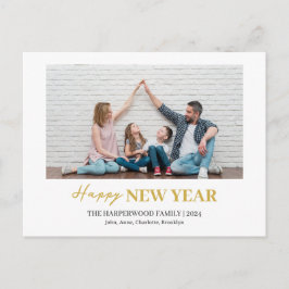 Modern Gott nytt år One-foto med enkel Elegant Helg Vykort