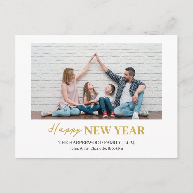 Modern Gott nytt år One-foto med enkel Elegant Helg Vykort (Framsida)