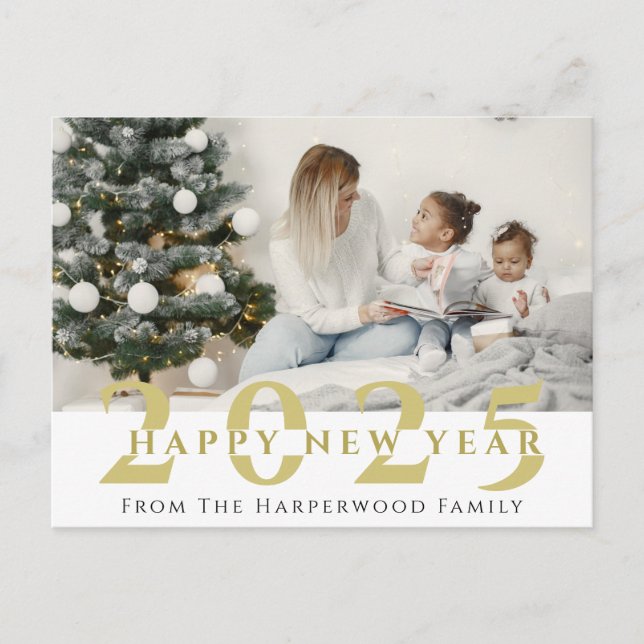 Modern Gott nytt år One-foto med enkel Elegant Helg Vykort (Framsida)