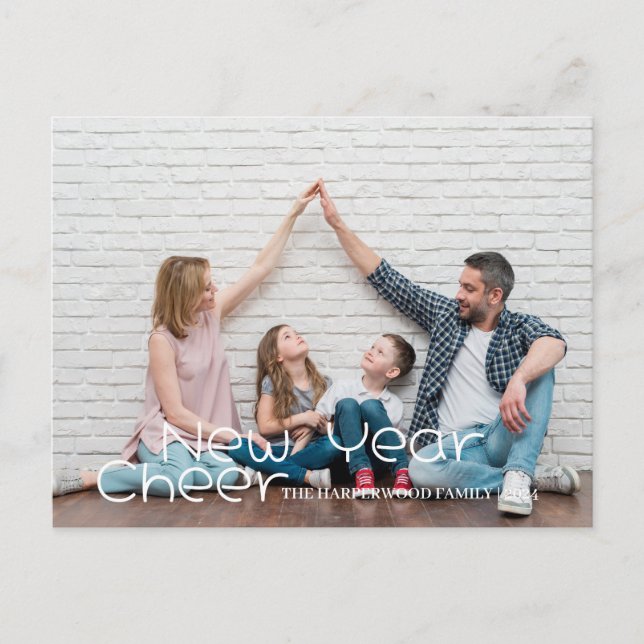 Modern Gott nytt år One-foto med enkel Elegant Helg Vykort (Framsida)