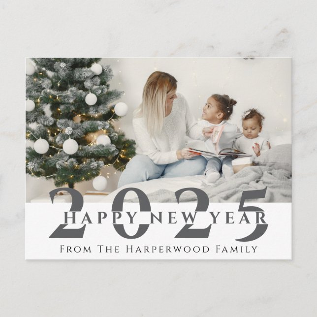 Modern Gott nytt år One-foto med enkel Elegant Helg Vykort (Framsida)