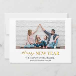 Modern Gott nytt år One-foto med enkel Elegant Julkort