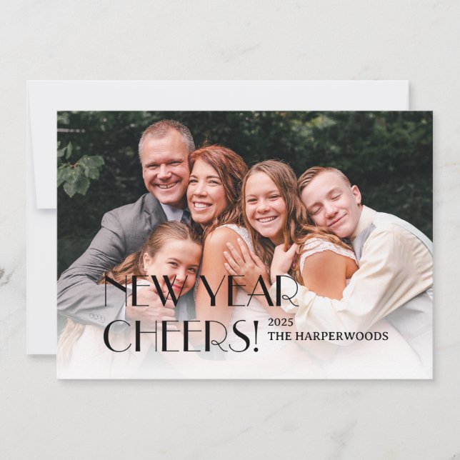 Modern Gott nytt år One-foto med enkel Elegant Julkort (Framsida)