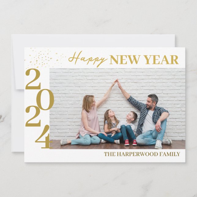 Modern Gott nytt år One-foto med enkel Elegant Julkort (Framsida)