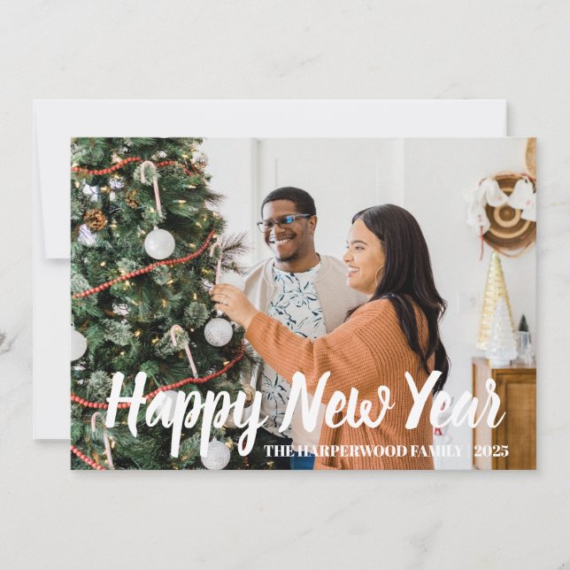 Modern Gott nytt år One-foto med enkel Elegant Julkort (Framsida)