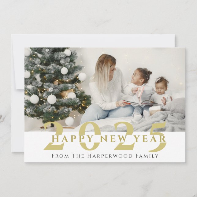 Modern Gott nytt år One-foto med enkel Elegant Julkort (Framsida)
