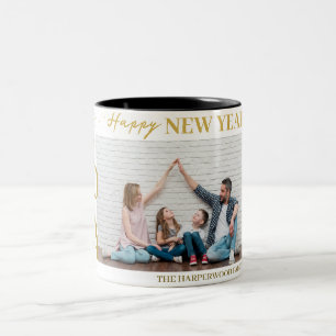Modern Gott nytt år One-foto med enkel Elegant Två-Tonad Mugg