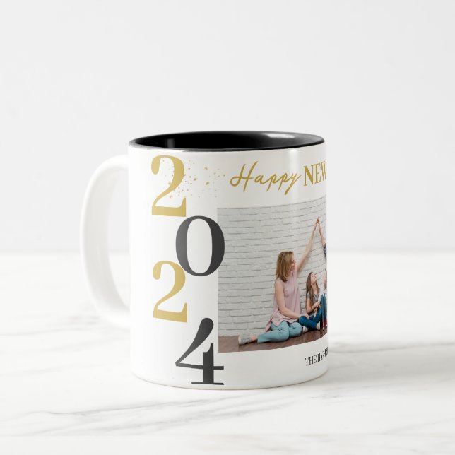 Modern Gott nytt år One-foto med enkel Elegant Två-Tonad Mugg (Framsida vänster)