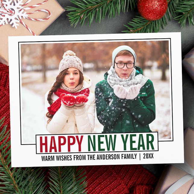 Modern Gott nytt år Photo Vykort (Customize to change your personalized text size or text style.)