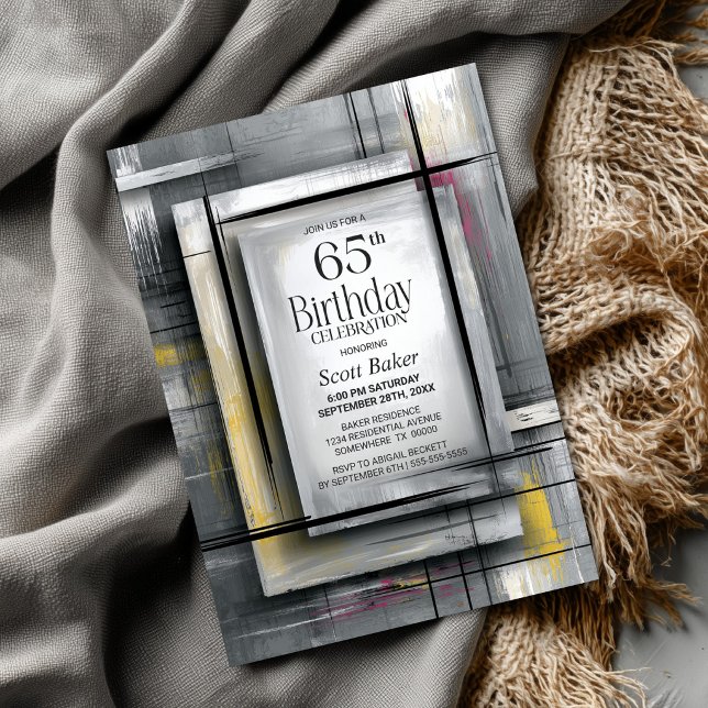 Modern Grå 65-års Födelsedagsfest Inbjudningar (Skapare uppladdad)