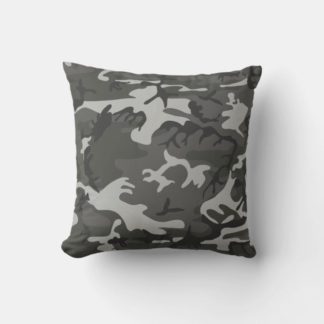 Modern Grå Abstrakt Camo Kamouflage Kudde (Framsida)