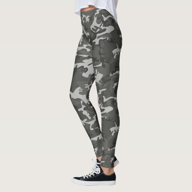 Modern Grå Abstrakt Camo Kamouflage Leggings (Vänster)