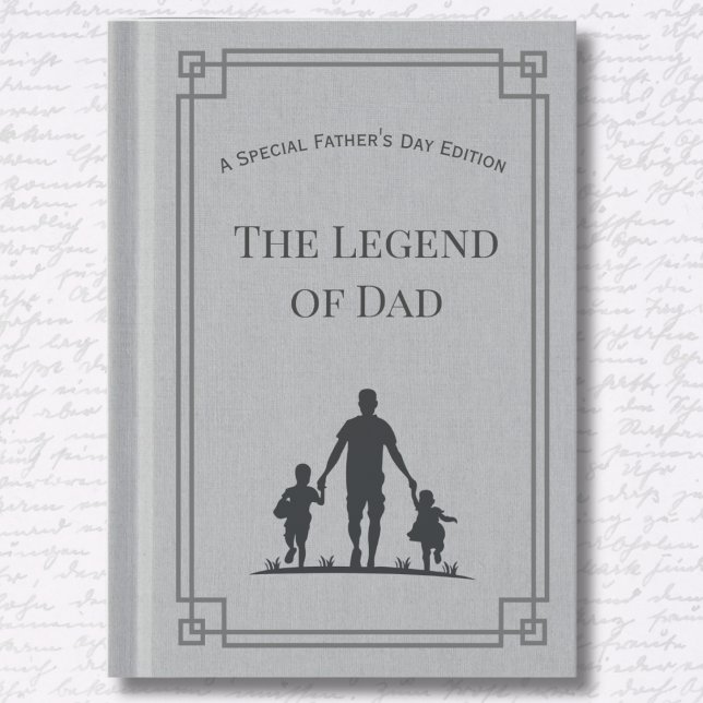 Modern grå bok fadersdags vikt gratulationskort kort (The Legend of Dad: A premium, book-themed Father’s Day masterpiece.)