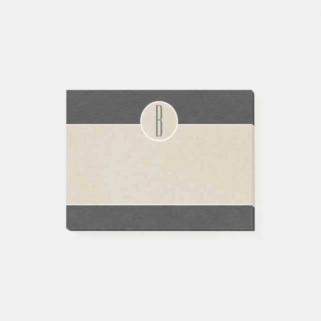 Modern Grå & Brun Kraft Rustik Initialbokstav Post-it Block (Framsida)