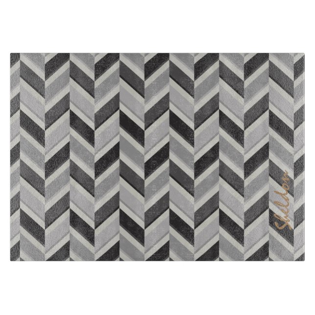 Modern grå chevron geometrisk mönster monogram (Framsidan)