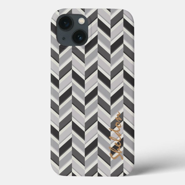 Modern grå chevron geometrisk mönster monogram (Baksida)