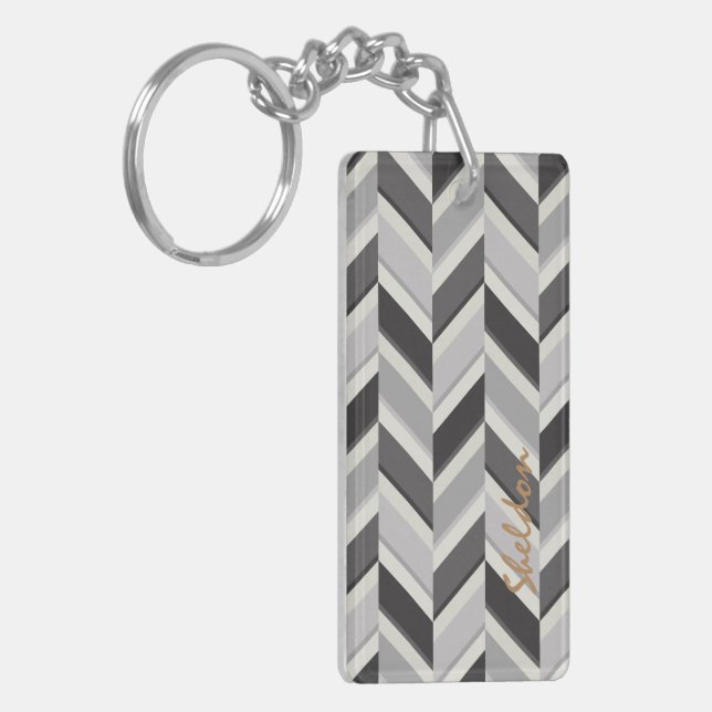 Modern grå chevron geometrisk mönster monogram (Vänstra Framsidan)