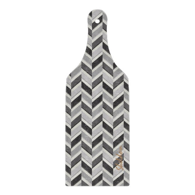 Modern grå chevron geometrisk mönster monogram (Framsidan)