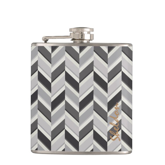 Modern grå chevron geometrisk mönster monogram fickplunta (Framsidan)