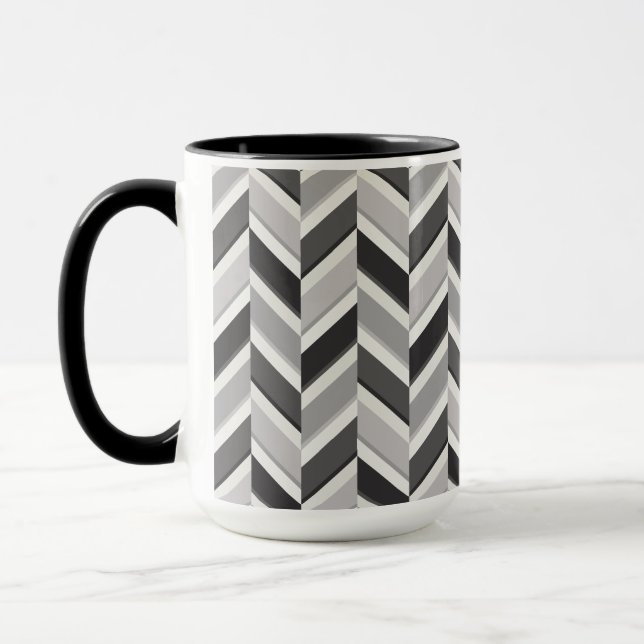 Modern grå chevron geometrisk mönster monogram mugg (Vänster)