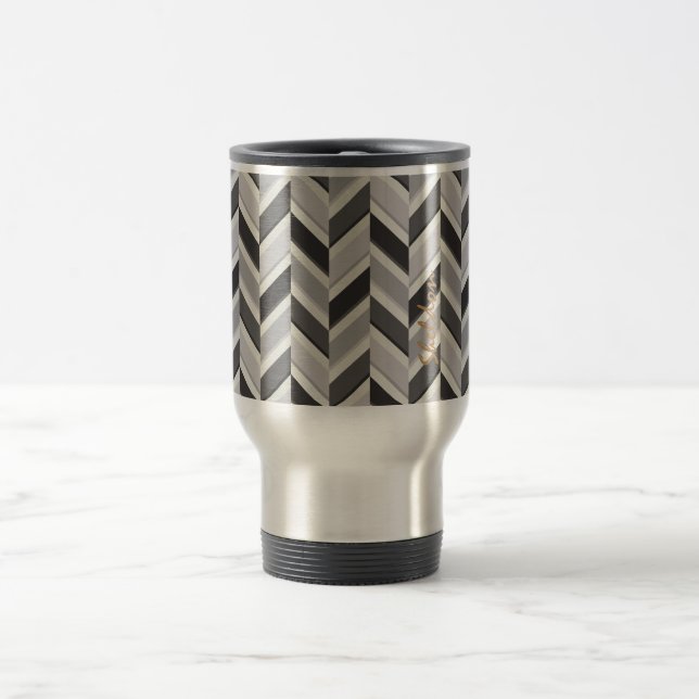 Modern grå chevron geometrisk mönster monogram resemugg (Center)